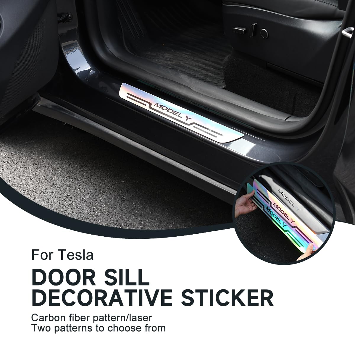DSI - 4PCS Car Door Sill Protector for Tesla Model Y/3 Car Threshold Stickers Decoration Scuff Plate Sticker, Waterproof Door Threshold Strips Exterior Accessories for Tesla Model 3/Y (Textured-Y)