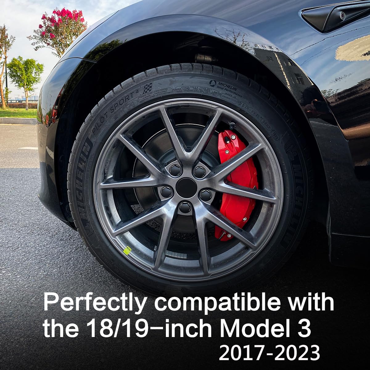 DSI - Brake Caliper Covers Set of 4 Compatible with Tesla model 3 Accessories，2017-2023 18 Inch 19 Inch Wheel Hub Size Red Brake Caliper Covers Model 3 Caliper Covers (red)