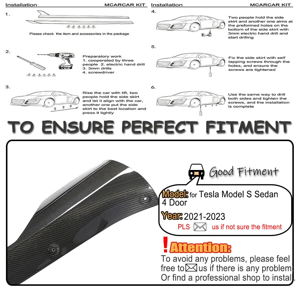 DSI - REAL Carbon Fiber Side Skirts for Tesla Model S Plaid 2021-2024 Under Door Rocker Panels Valance Extension Lip Factory Outlet