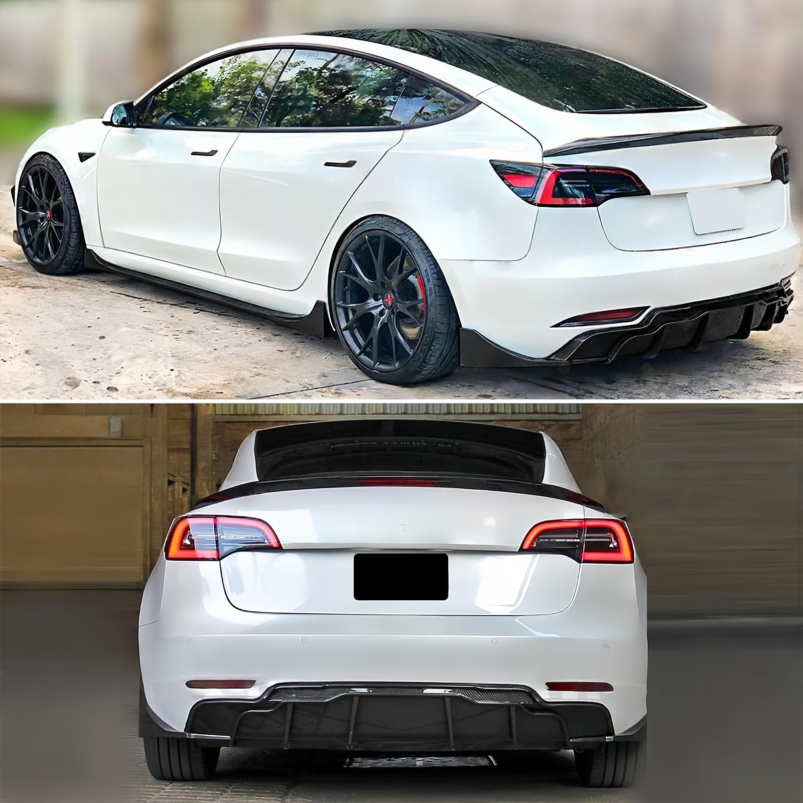  DSI - Rear Bumper Diffuser Lip for Tesla Model 3 2017-2023 Performance Style ABS Rear Bumper Molding Protector Lip (Glossy Black)