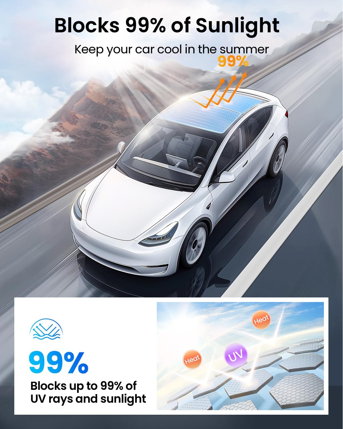 DSI - 2025 Upgrade Tesla Model Y Sunshade Roof [No Gaps, No Sagging] Tesla Y Accessories Heat Insulation Foldable Glass Sunroof Cover for Model Y 2021-2025 (WILL Not Fit New Y Juniper), 2PCS, Gray