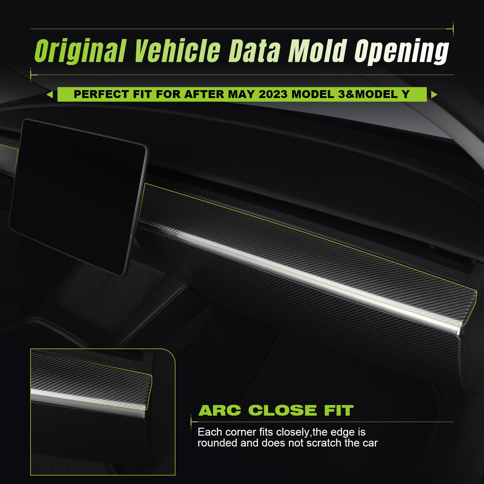 DSI - Dashboard Cover Trim REAL Carbon Fiber for After 2023.5 Tesla Model 3&Y Dashboard Wrap - Dry Carbon Fiber Interior Decoration Compatible with Tesla Model 3&Y (Matte)