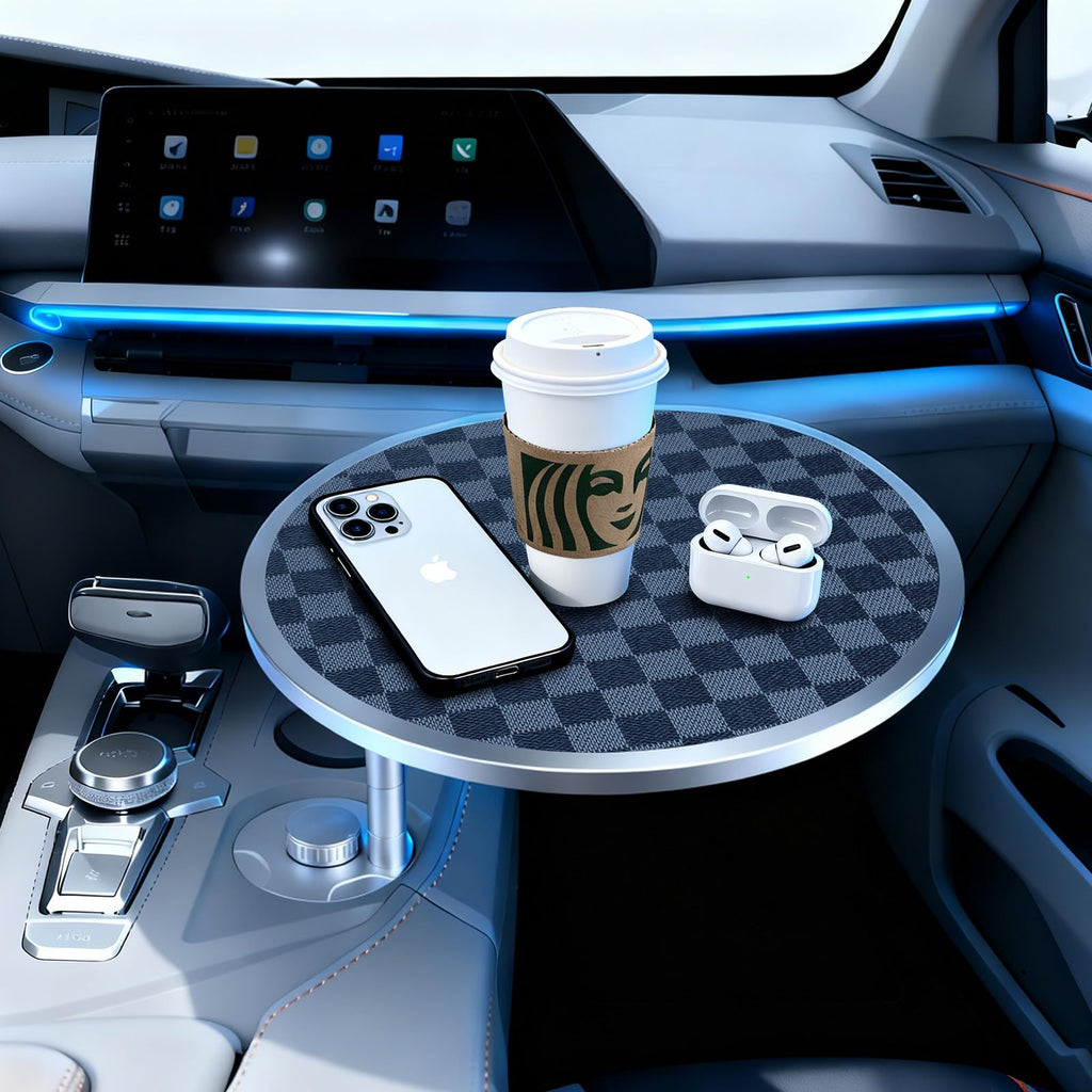 DSI - Car Tray Table & Car Desk for Laptop with 2 Risers and Anti-Slip Pad, 360° Rotating Cup Holder for Working and Eating Compatible with Tesla Model 3/Y/S, Ford F150/Explorer/Maverick & Most Vehicles/EV