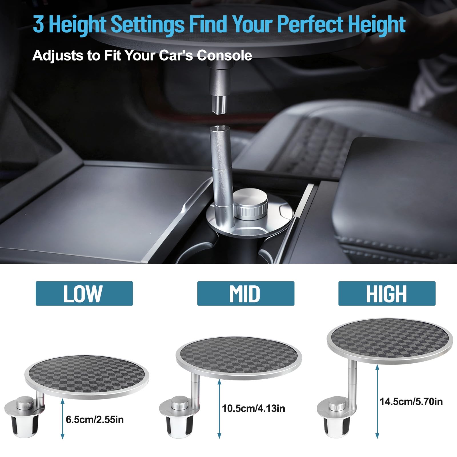 DSI - Car Tray Table & Car Desk for Laptop with 2 Risers and Anti-Slip Pad, 360° Rotating Cup Holder for Working and Eating Compatible with Tesla Model 3/Y/S, Ford F150/Explorer/Maverick & Most Vehicles/EV