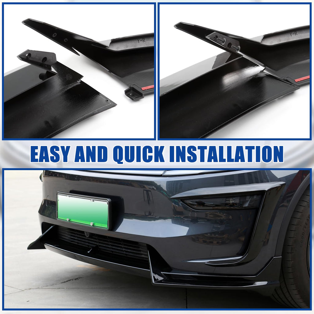 DSI - Front Bumper Lip for 2025 2026 Tesla Model Y Juniper, 3-Piece ABS Front Splitter Bumper Lip, Aerodynamic Stability, No-Drill Model Y Juniper Accessories (Glossy Black)