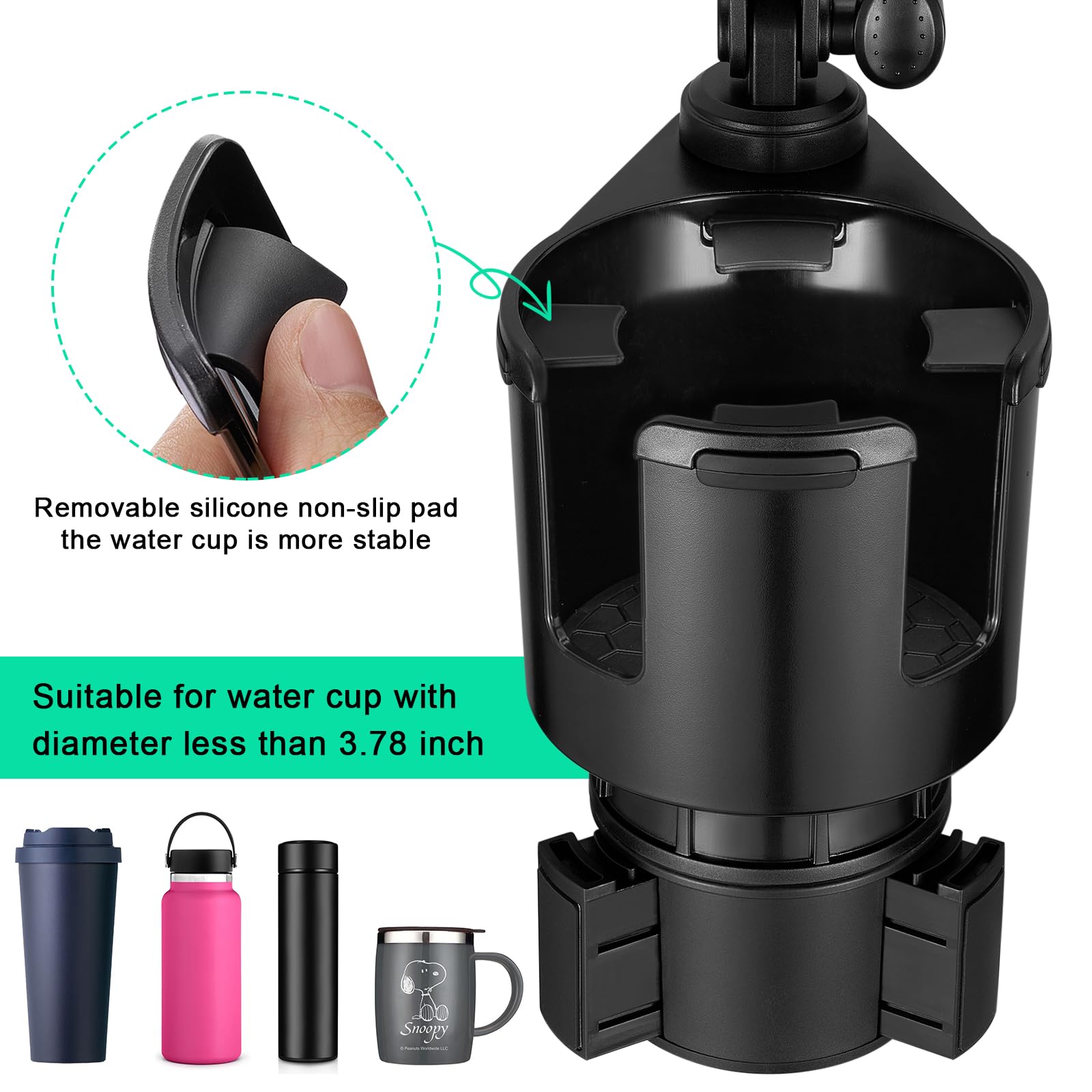 DSI - Car Cup Holder Expander Adjustable Base with Phone Mount 360° Rotation Cup Holder Cell Phone Holder for Car Compatible with iPhone All Smartphones