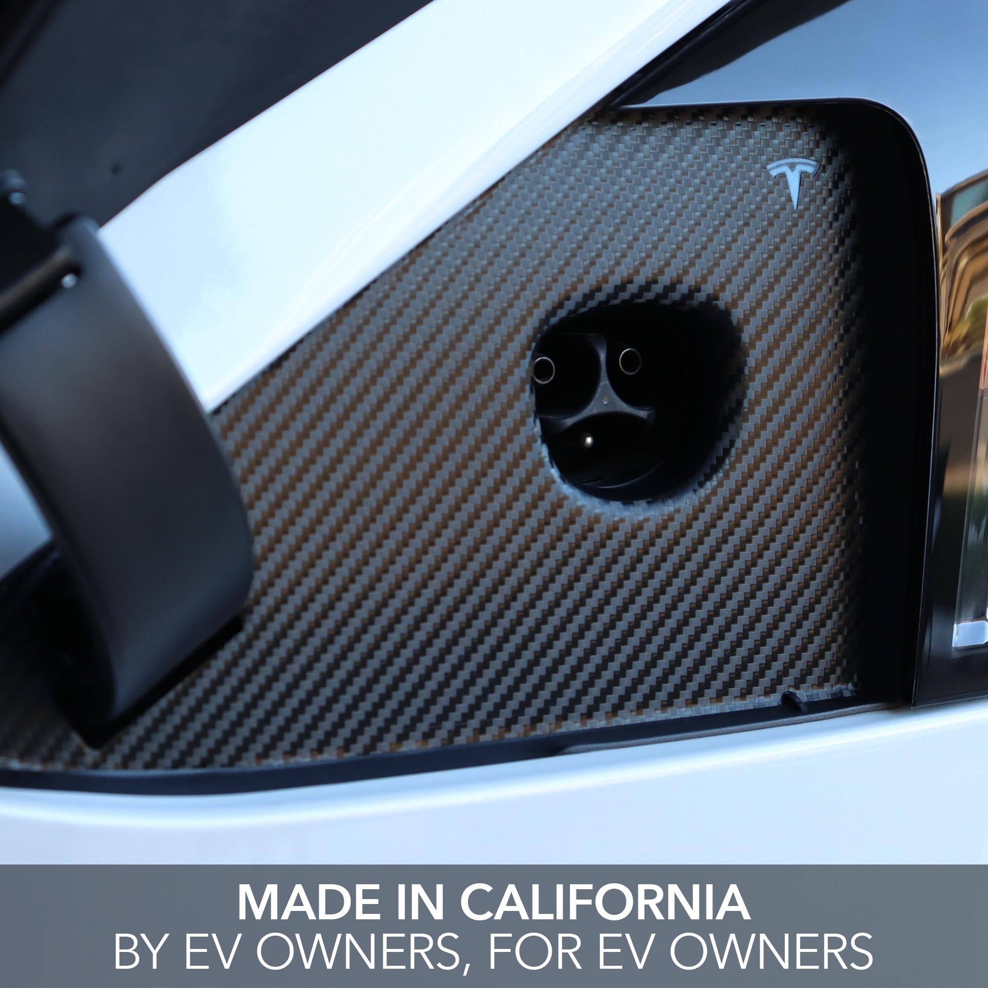 DSI - Charge Port Vinyl Wrap for Tesla Model X 2022-2026 Plaid & Long Range, Black Carbon Fiber Film Cover Overlay Easy DIY Subtle Sporty Pattern Kit Accessories