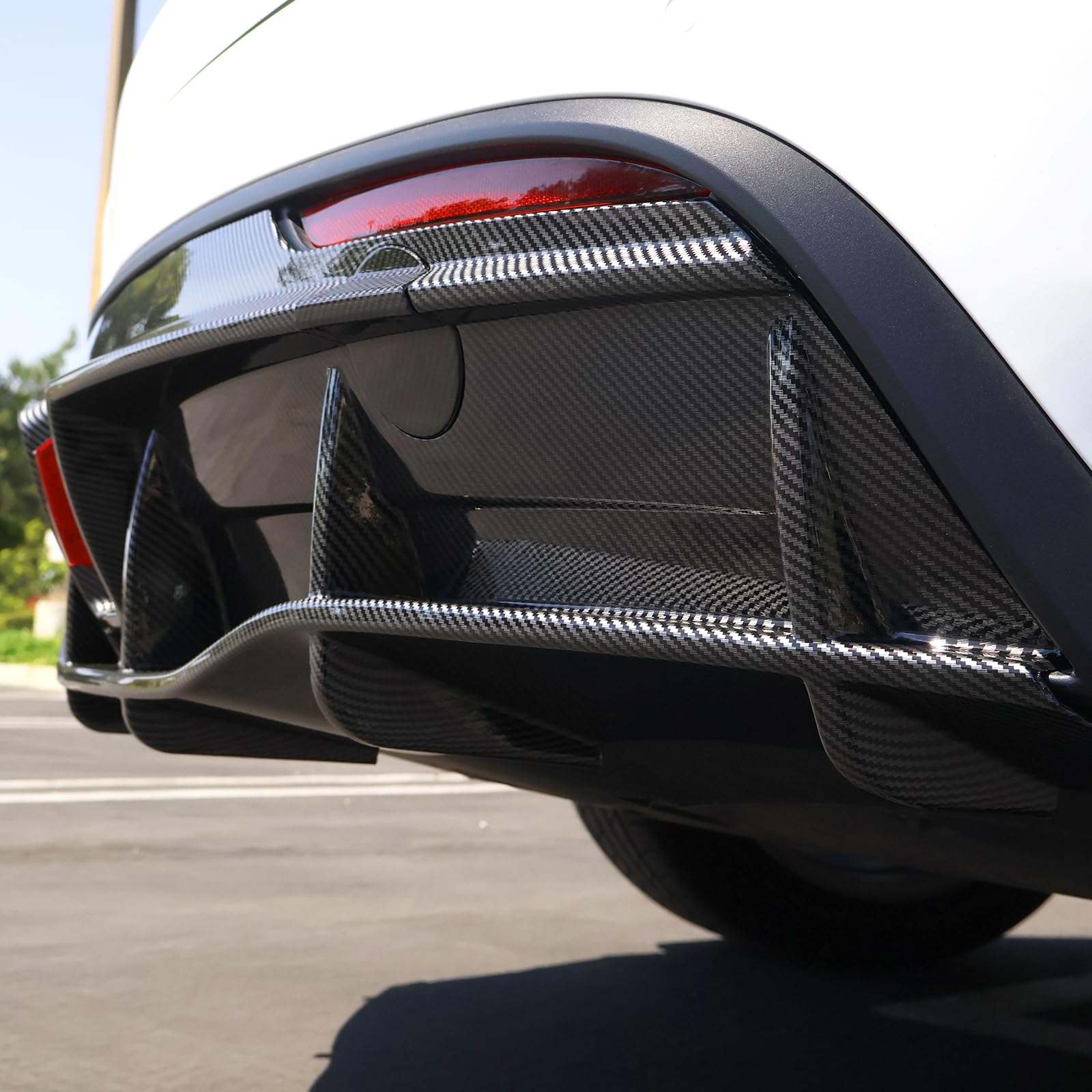 DSI - Rear Diffuser with LED Light Fits 2020-2024 Tesla Model Y, Add-on Carbon Fiber Print PP IKON Style Rear Bumper Molding Protector Lip with LED Lamp