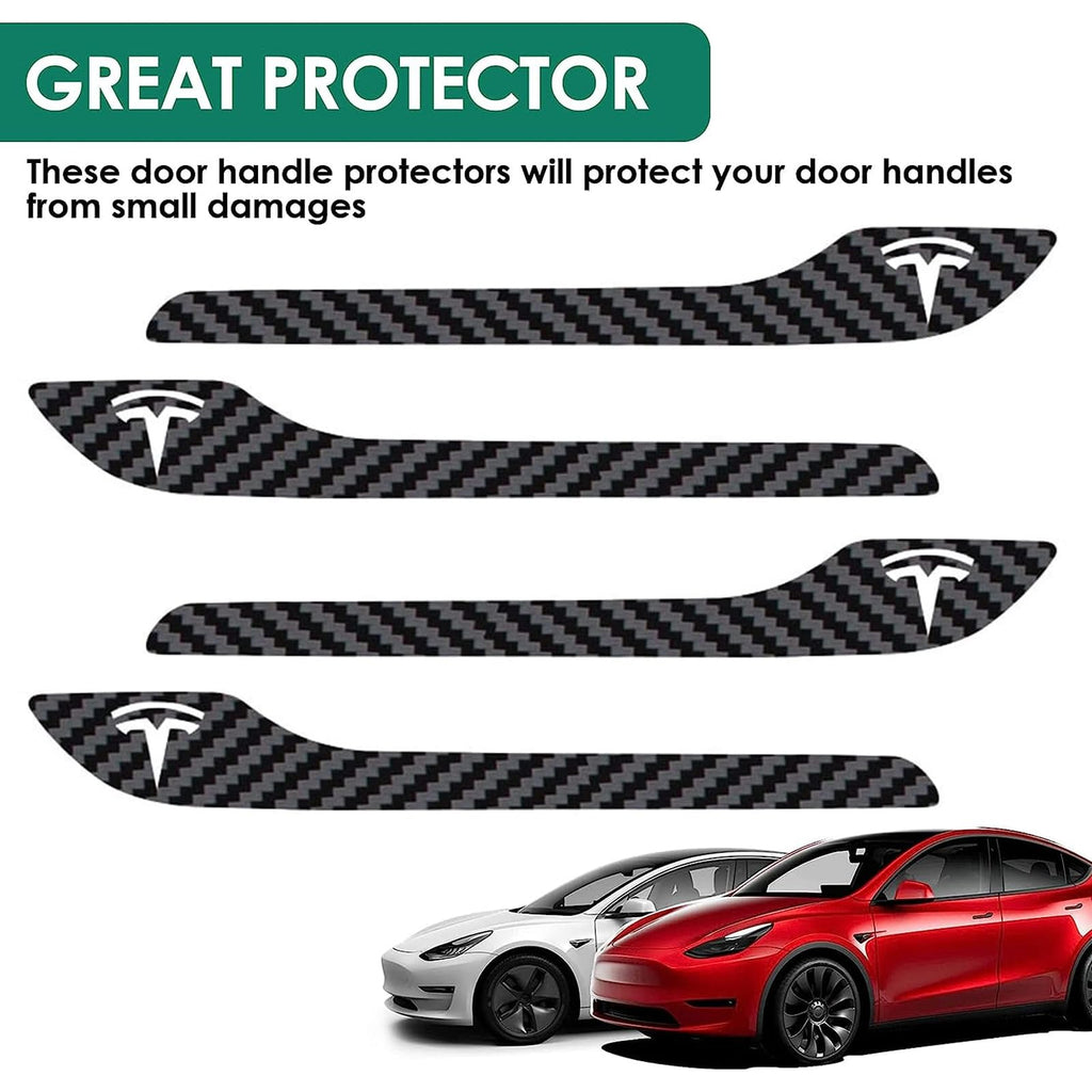 DSI - 4PCS Door Handle Cover Compatible with Tesla Model 3 (2019-2025) Highland Model Y (2020-2026) Juniper Real Carbon Fiber 3D Sticker Wrap Covers Exterior Trim Door Sill Protector Accessories (Black)