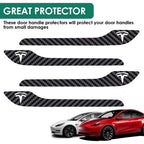 DSI - 4PCS Door Handle Cover Compatible with Tesla Model 3 (2019-2025) Highland Model Y (2020-2026) Juniper Real Carbon Fiber 3D Sticker Wrap Covers Exterior Trim Door Sill Protector Accessories (Black)