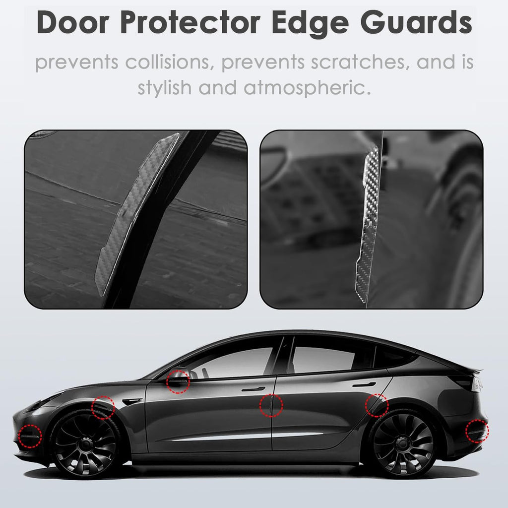DSI - Door Protector Edge Guards Compatible with Tesla Model 3 Y X S Cybertruck Carbon Fiber Exterior Accessories Anti-Collision Bumper Guard Strip Rearview Mirror Wrap Trim Trunk Cover Strips (Black)