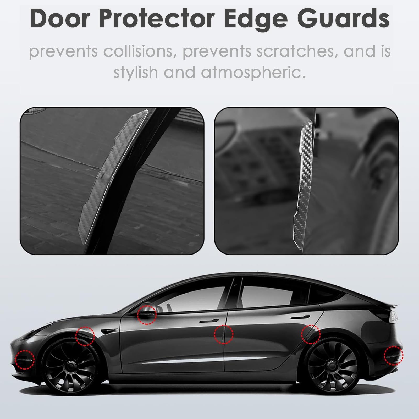 DSI - Door Protector Edge Guards Compatible with Tesla Model 3 Y X S Cybertruck Carbon Fiber Exterior Accessories Anti-Collision Bumper Guard Strip Rearview Mirror Wrap Trim Trunk Cover Strips (Black)
