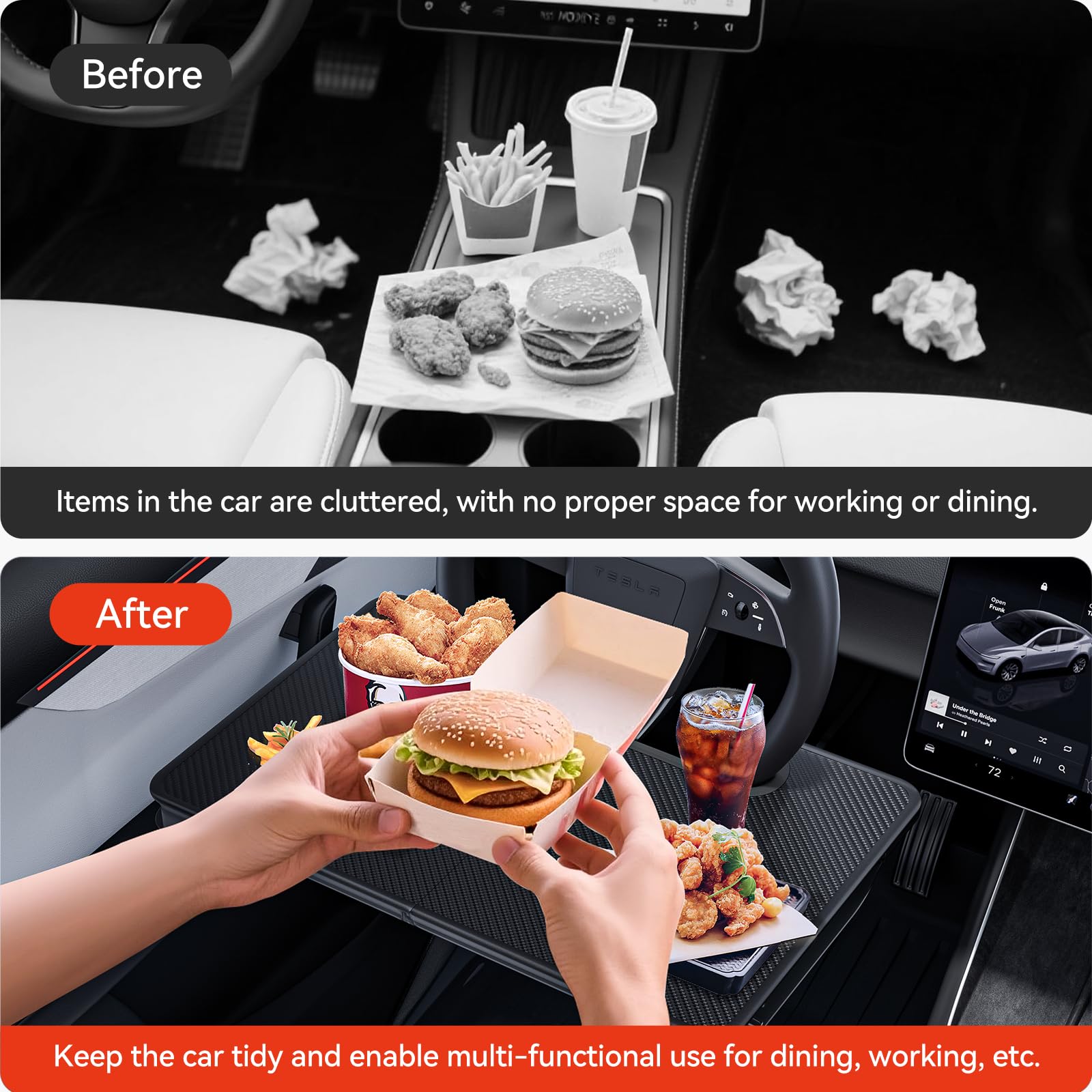 DSI - 2-in-1 Car Steering Wheel Desk Tray & Car Seat Gap Filler Organizer – Foldable Carbon Fiber Look Table for Laptop, Eating Food, Writing – Universal Fit for Most Vehicles - **Top PICK!