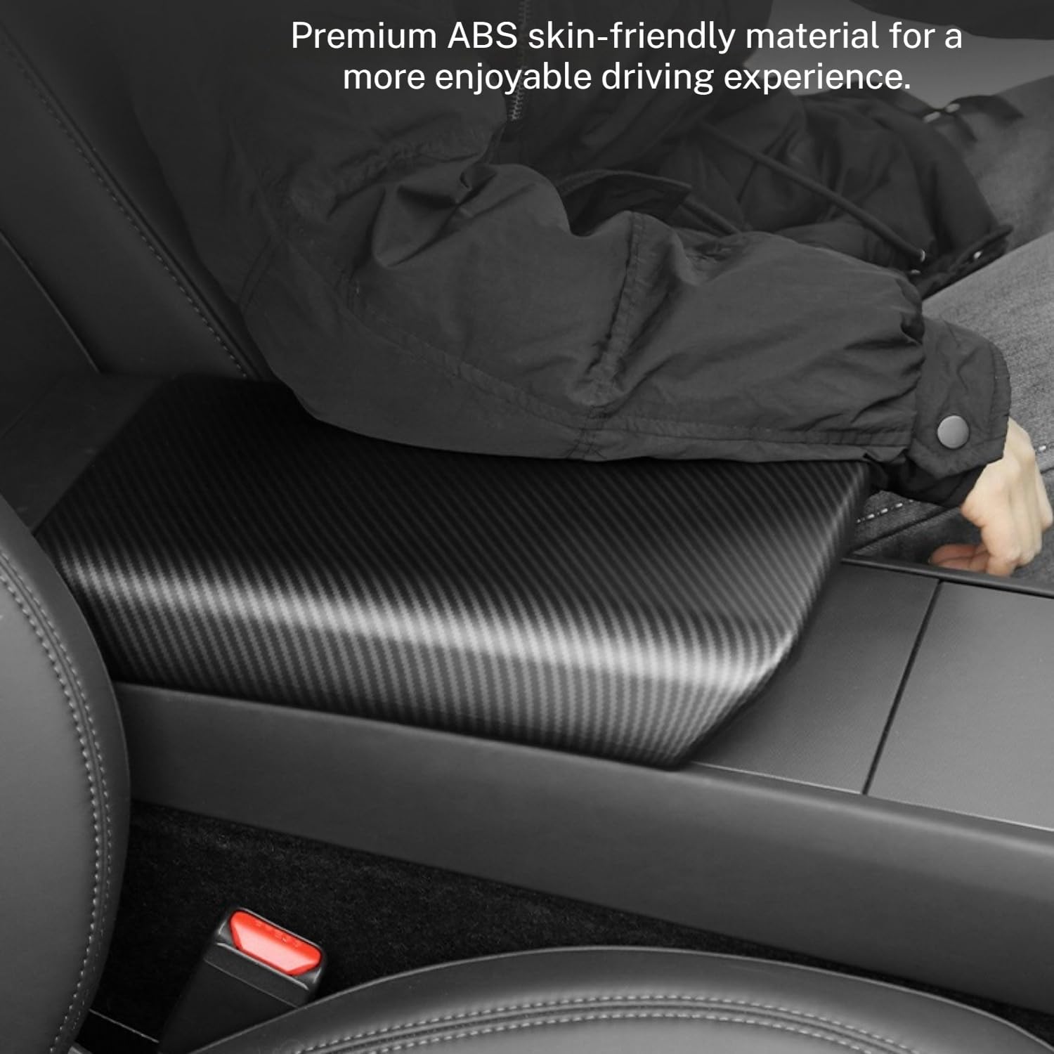 DSI - Center Console Armrest Cover Carbon Fiber Texture Compatible with Tesla Model 3 Highland/Model Y Juniper,Scratch-Proof ABS, Snap-On Design, Waterproof & Easy-Clean, Exact Fit (Refresh Edition)