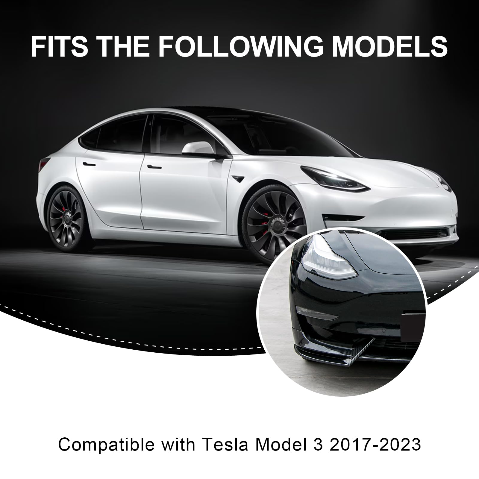 DSI - Carbon Fiber Front Lip Compatible with 2017-2023 Tesla Model 3, Front Bumper Splitter Protector Body Kit