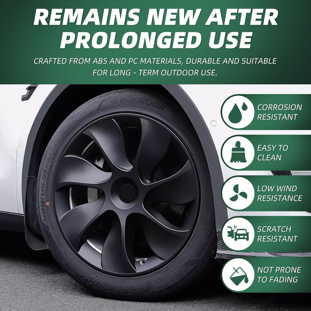 DSI - Tesla Model Y Wheel Covers, 19 Inch, 4-Piece Set, Matte Black ABS, Snap-in Installation, 2020-2024 Compatible