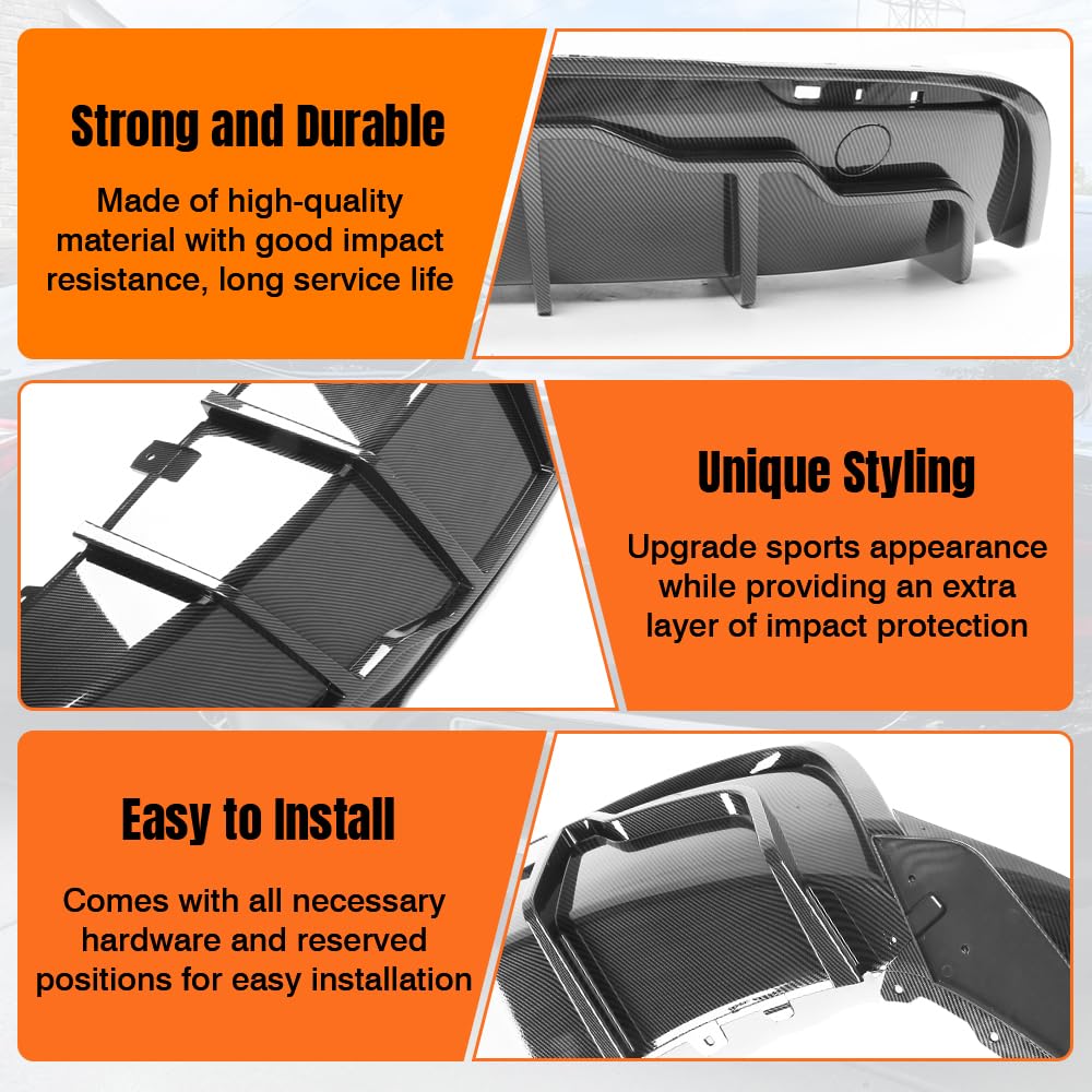 DSI - Rear Bumper Diffuser Lip Kit for Tesla Model Y 2020-2024, Carbon-Print PP Lower Valance Splitter