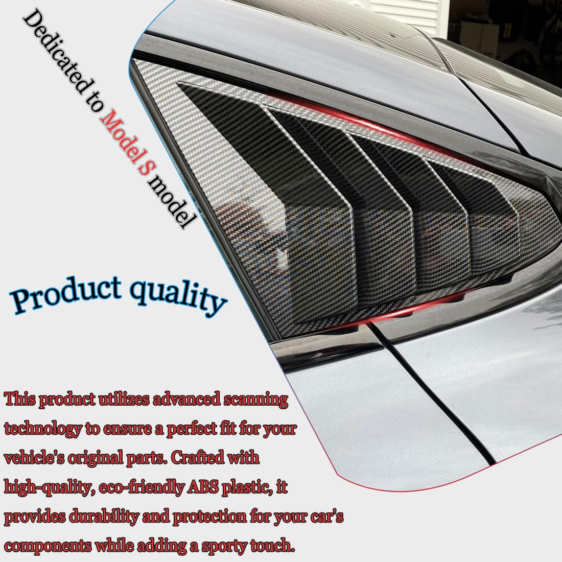 DSI - Window Louver，2Pcs Side Vent Window Louvers for Tesla Model S 2017-2025, ABS Print Sport Window Decorative Covers, Exterior Trim Accessories - Carbon Fiber