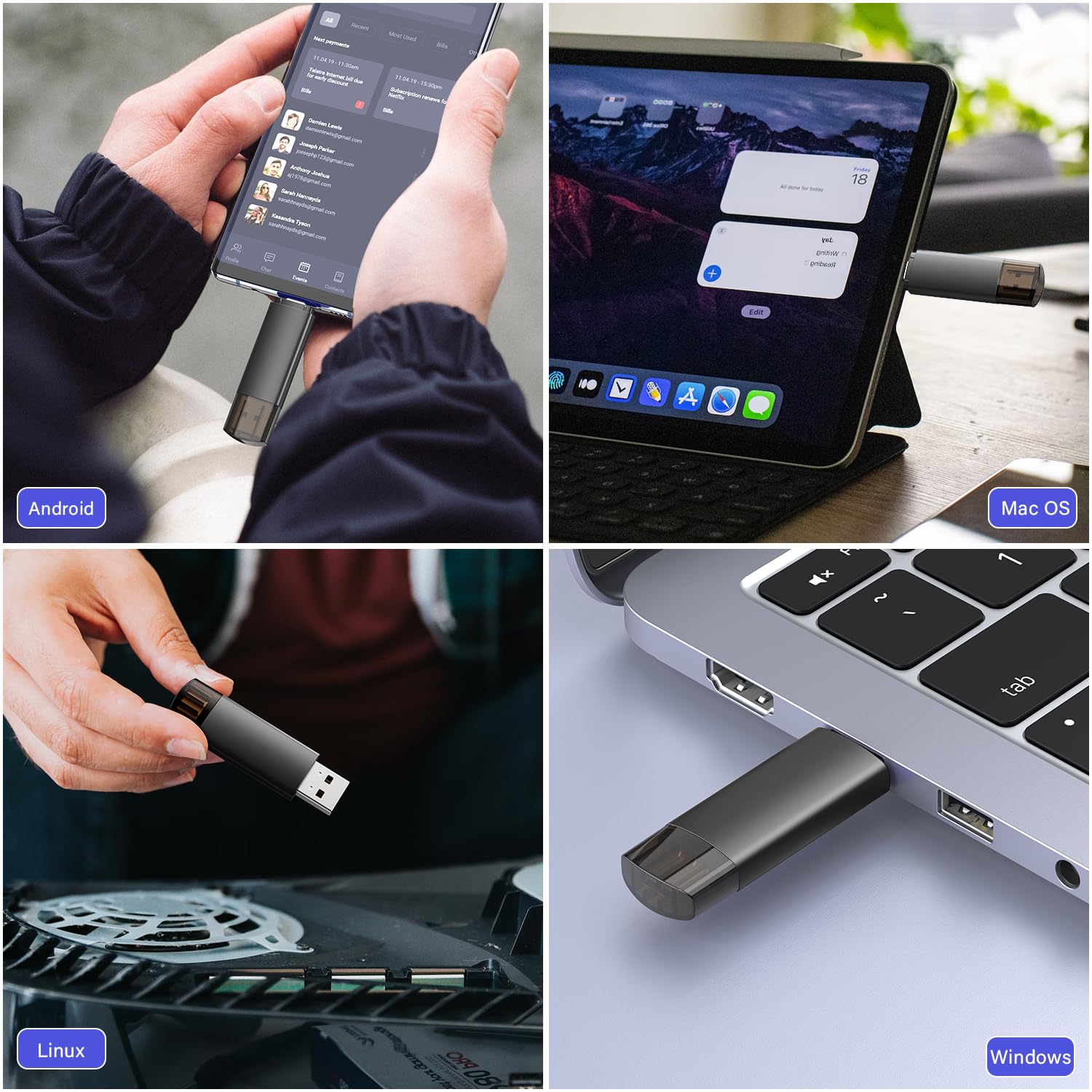 DSTAR - 256GB USB C Flash Drive Dual USB 3.0 Flash Drive Type C + USB A Portable Type-C Flash Drive 2-in-1 USB-C Thumb Drive for Smartphone Tablet Computer Mac iPhone 15 Black
