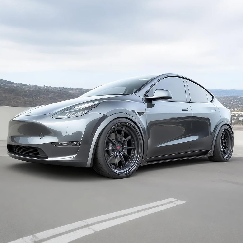DSI - Side Skirts Extensions Fit for Tesla Model Y 2020 2021 2022 2023 2024 "Carbon Fiber Look" 4PCS Add-On Side Skirt Kit