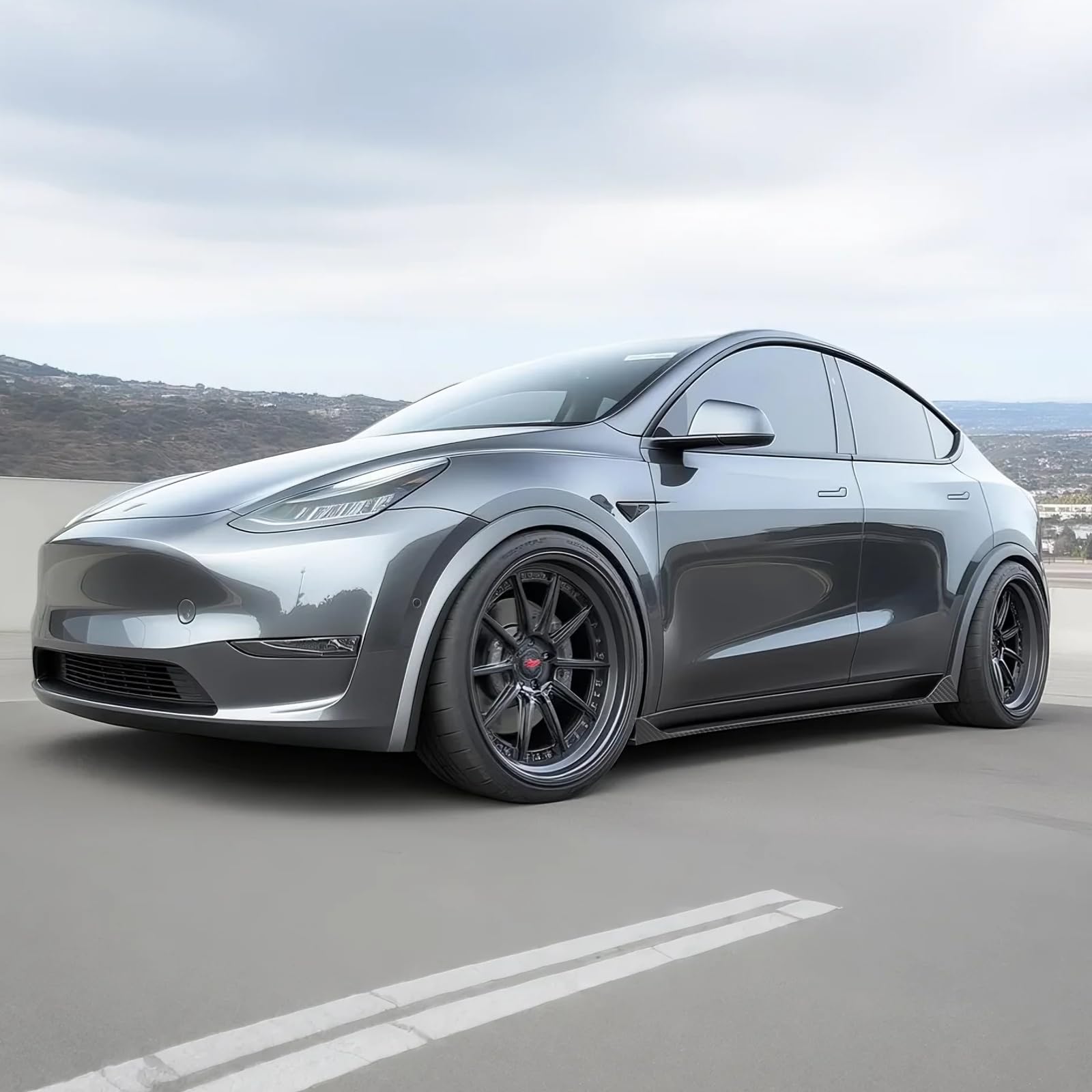 DSI - Side Skirts Extensions Fit for Tesla Model Y 2020 2021 2022 2023 2024 "Carbon Fiber Look" 4PCS Add-On Side Skirt Kit