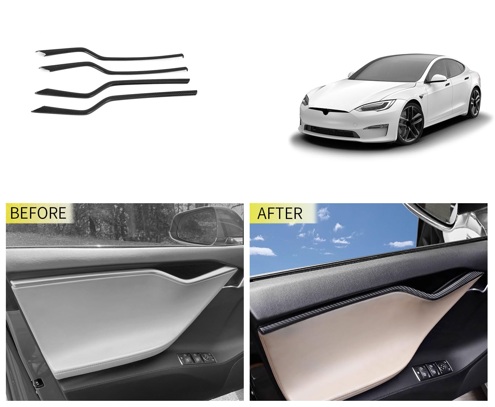 DSI - Car Accessories Compatible with Tesla Model S 2020 2019 2018 2017 Door Inner Armrest Frame Handle Panel Cover Trims ABS 8PCS(Carbon Fiber Style)