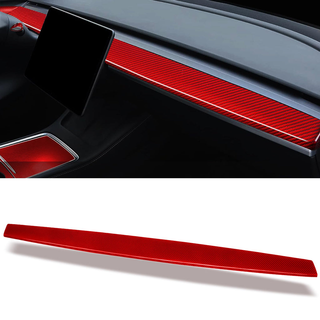 DSI - Real Glass Fiber Dashboard Trim Cover Compatible with Tesla Model 3 / Y 2017-2023, Dashboard Wrap Cover Compatible with Model 3 Interior Trim Strip Cover Model Y Accessories, Red