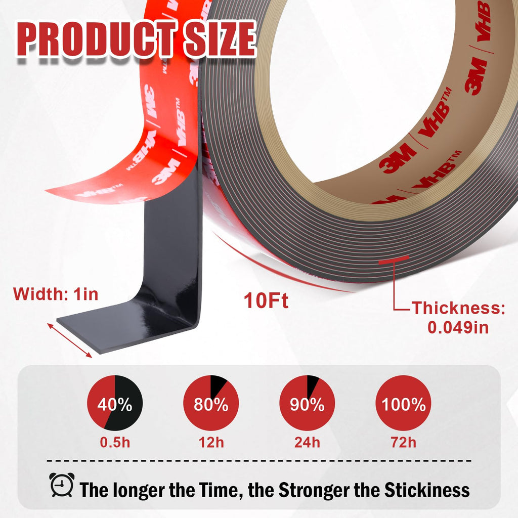 **HIGHLY RECOMEND -3M VHB 5952 Double Sided Tape Heavy Duty, 10FT x 1IN Mounting Tape, Strong Double Sided Tape Heavy Duty for Automotive, Metal, Plastic, Removable Without Residue for Home Decor & Outdoor Use