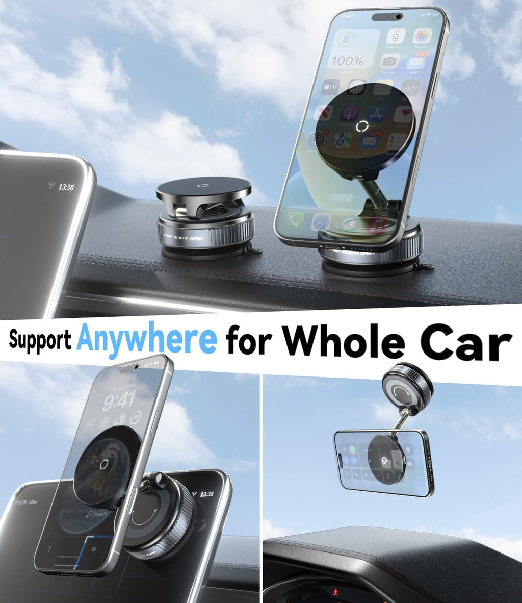 DSI - 15W for MagSafe Car Mount Charger, Magnetic Wireless Car Phone Holder for iPhone 17 16 15 14 13 12 Pro Max, 360° Adjustable iPhone Charger for Car with USB C Car Charger Adapter
