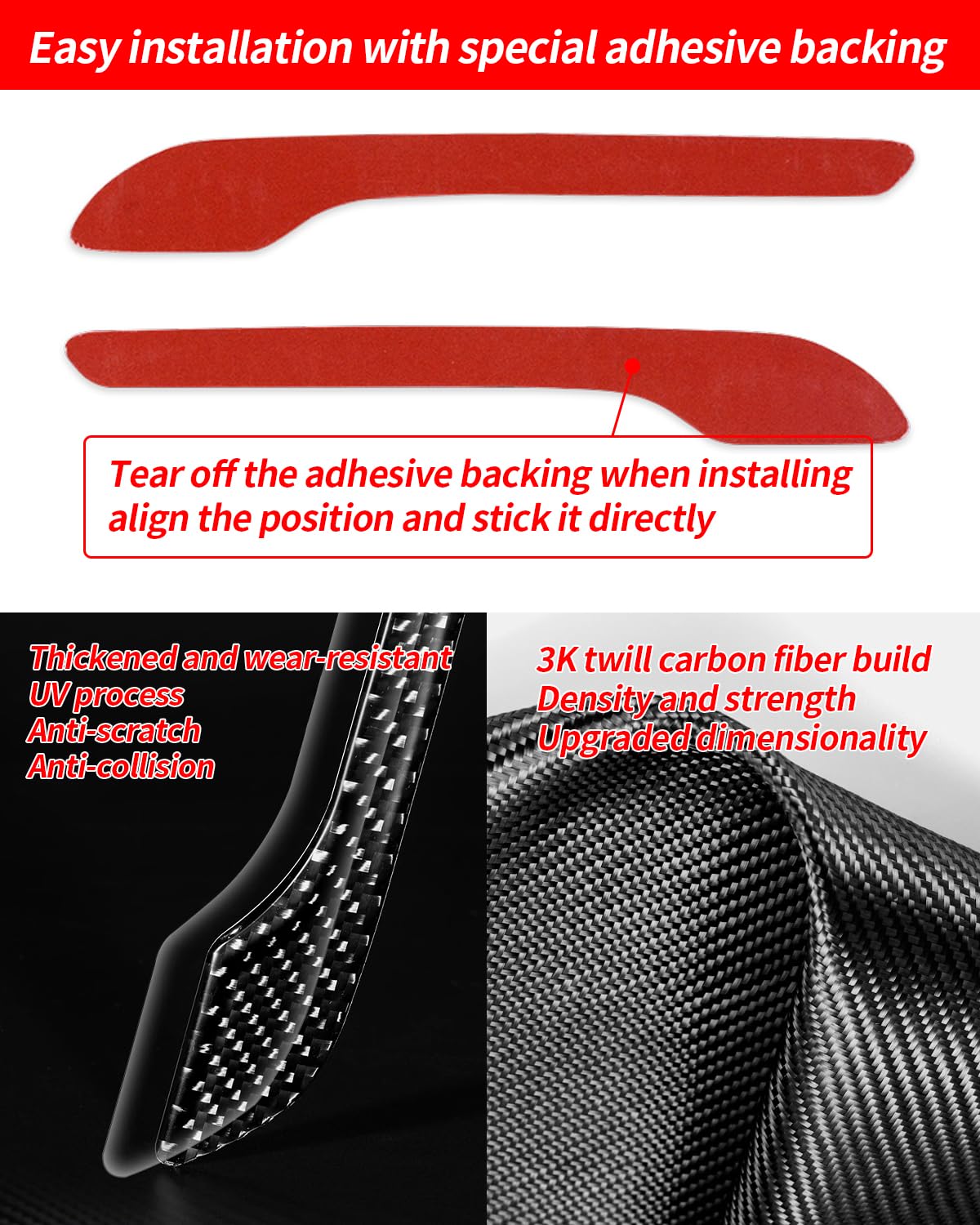 DSI - Door Handle Cover, Real Matte Carbon Fiber Door Handle Trim Protector Set Compatible with Tesla Model y Model 3 2017-2025 (4 Pieces) (Glossy Carbon Fiber with drip)