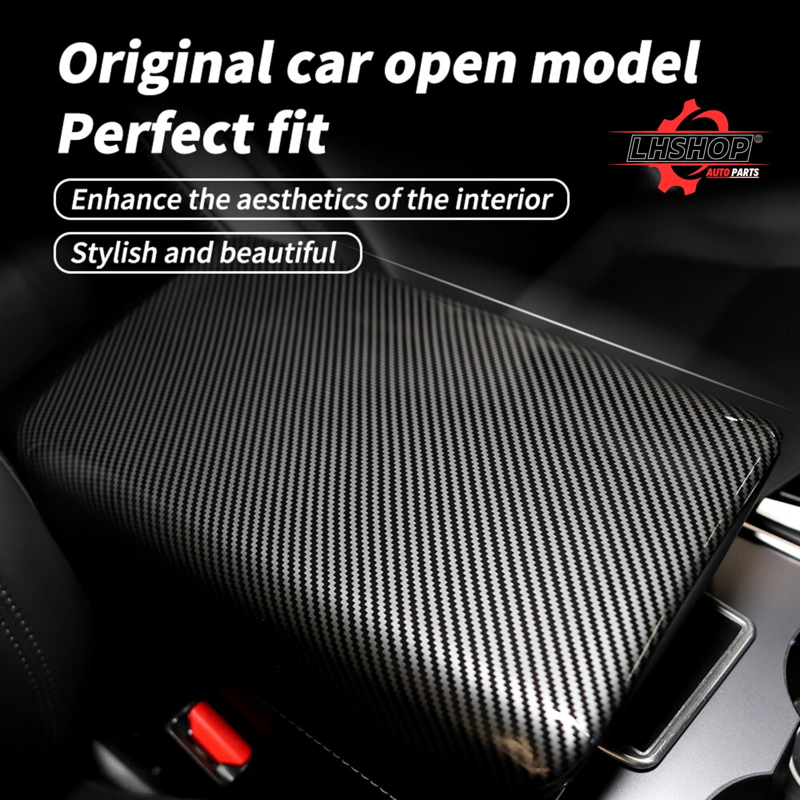 DSI - Carbon Fiber Center Console Armrest Cover Box Covering Protection for Tesla Model 3 or Model Y Accessories 2023 2022 2021 2020 2019 2018 Car Interior Aesthetic Trim Decoration Parts