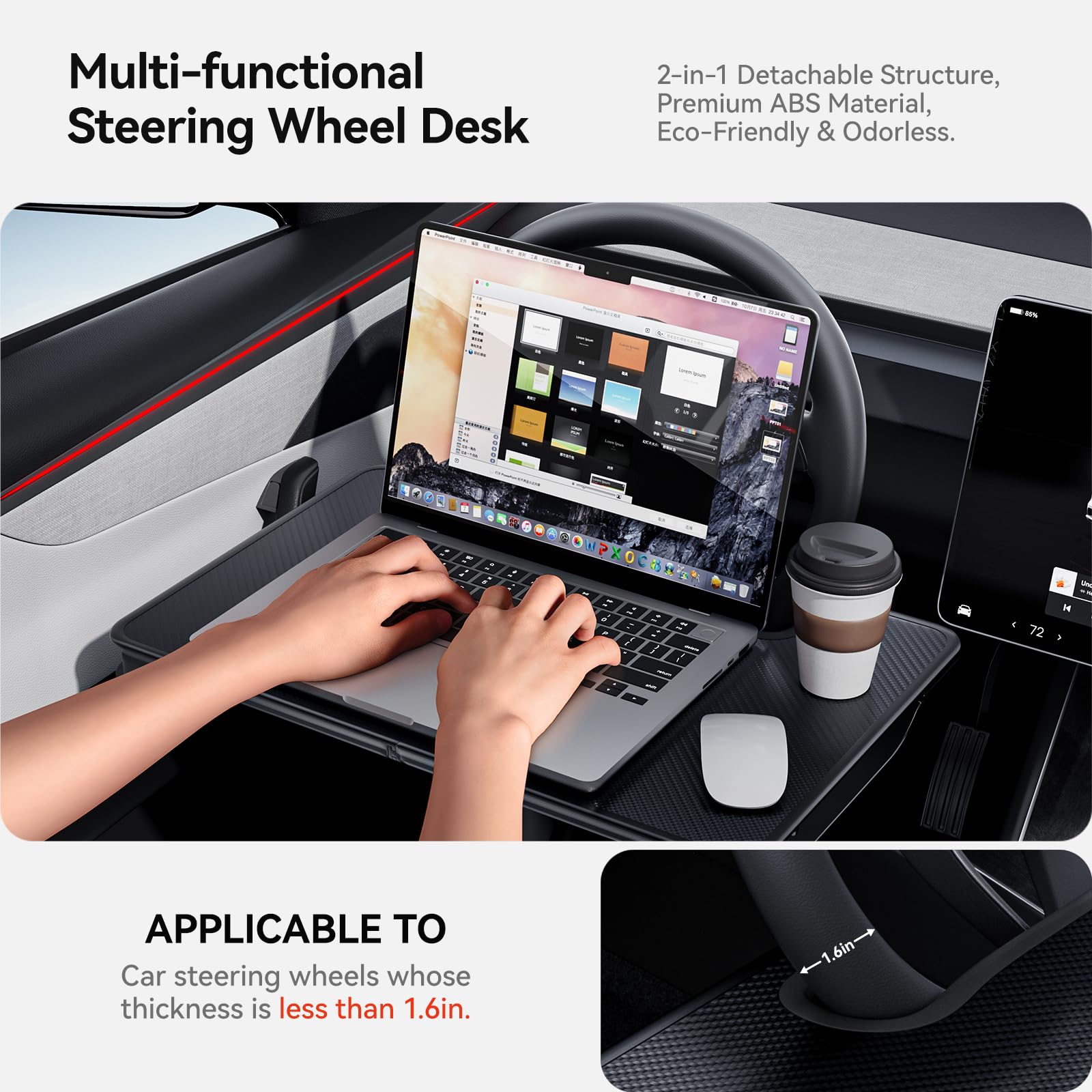 DSI - 2-in-1 Car Steering Wheel Desk Tray & Car Seat Gap Filler Organizer – Foldable Carbon Fiber Look Table for Laptop, Eating Food, Writing – Universal Fit for Most Vehicles - **Top PICK!