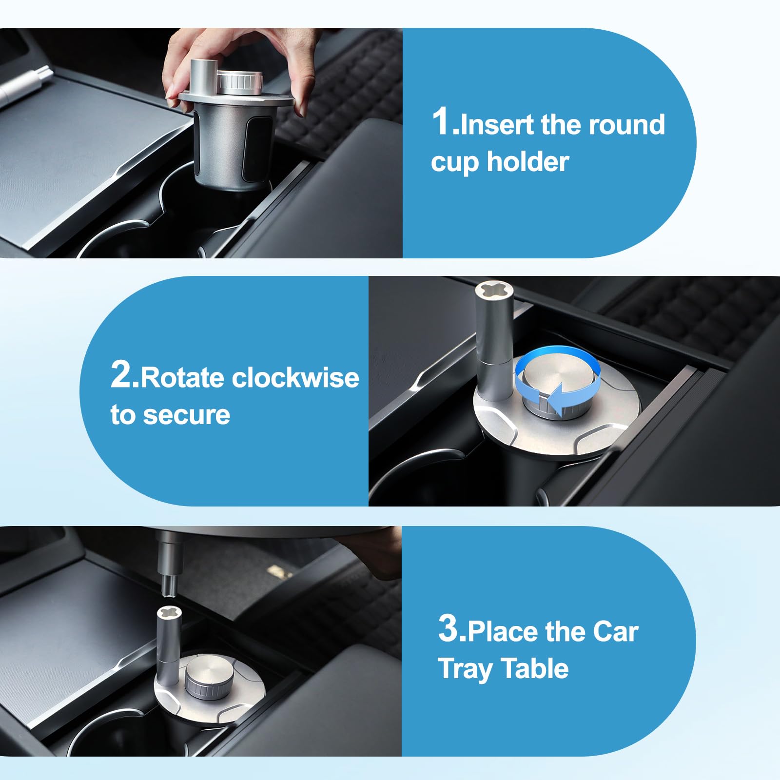 DSI - Car Tray Table & Car Desk for Laptop with 2 Risers and Anti-Slip Pad, 360° Rotating Cup Holder for Working and Eating Compatible with Tesla Model 3/Y/S, Ford F150/Explorer/Maverick & Most Vehicles/EV