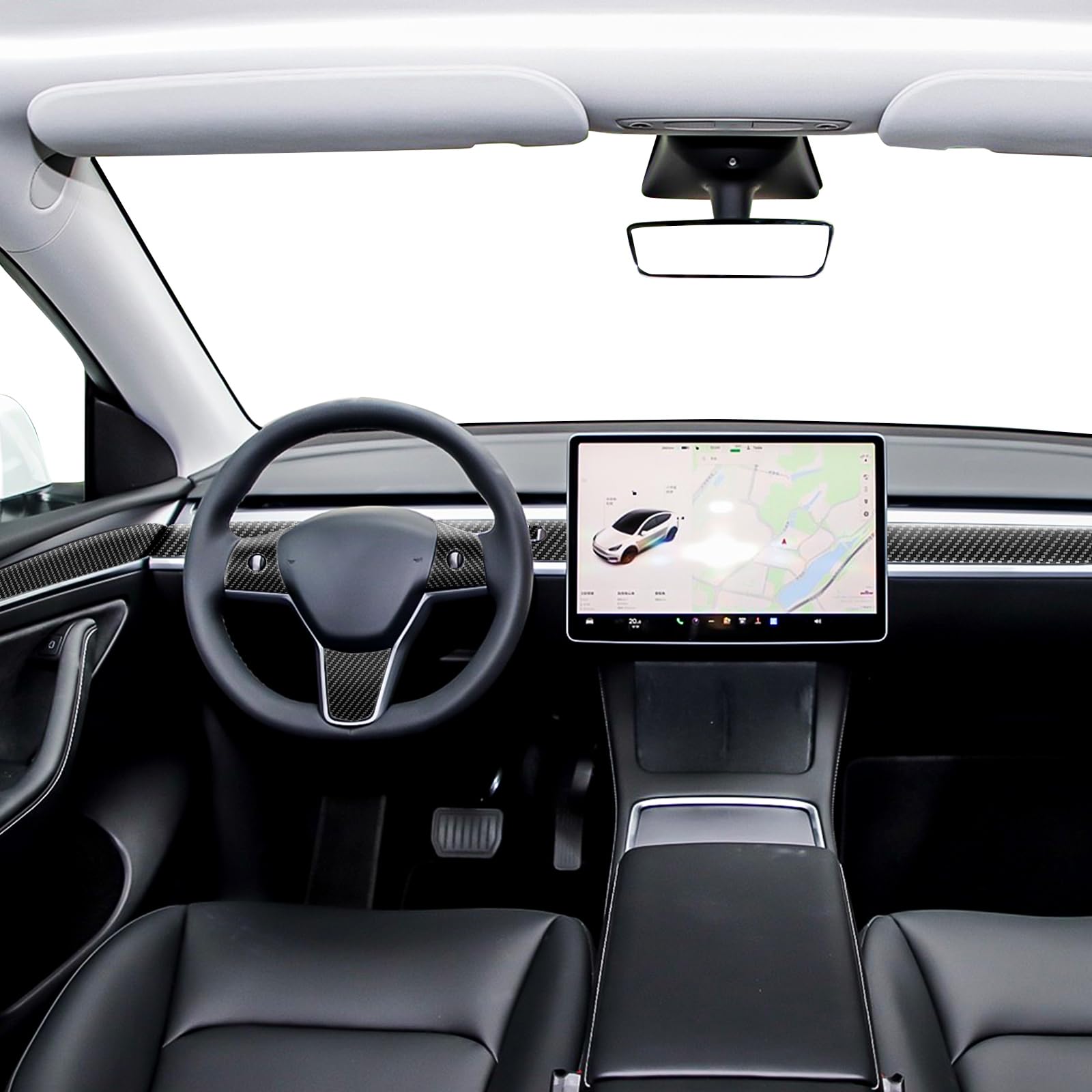 DSI - 9 PCS Carbon Fiber Interior Decor Trim Cover Kit Compatible with 2021-2023 Tesla Model 3 & 2019-2024 Model Y, Dashboard Cover Door Panel Cover Steering Lever Cover Steering Wheel Cover