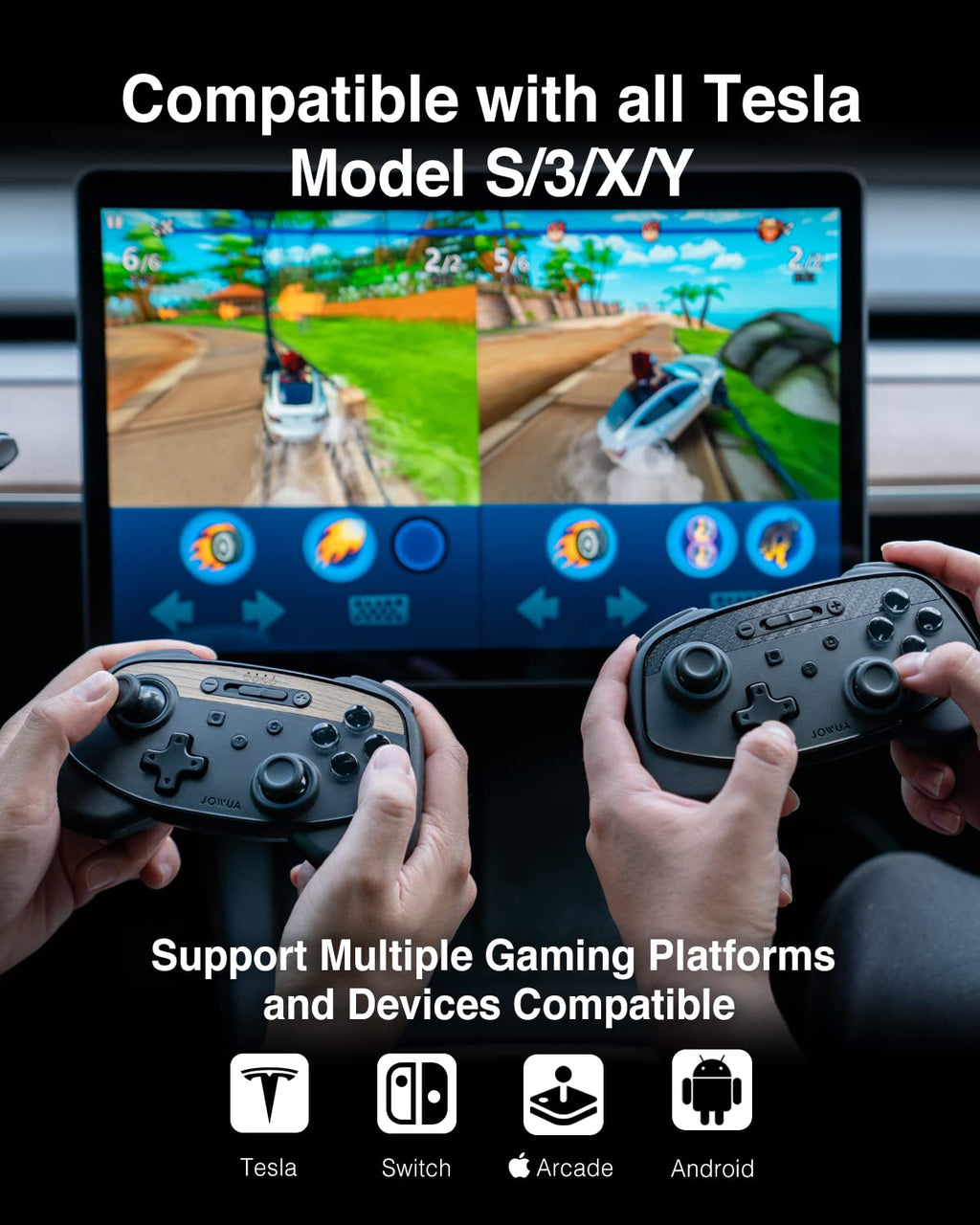 DSI - Multi-Device Wireless Controller Compatible for Tesla 2025 New Model Y Model 3/Y/S/X/cybertruck Compatible for Switch, one controller set, SPECIAL PROGRAMMED and DESIGN FOR TESLA WOOD [nintendo_switch,windows,ios,android]