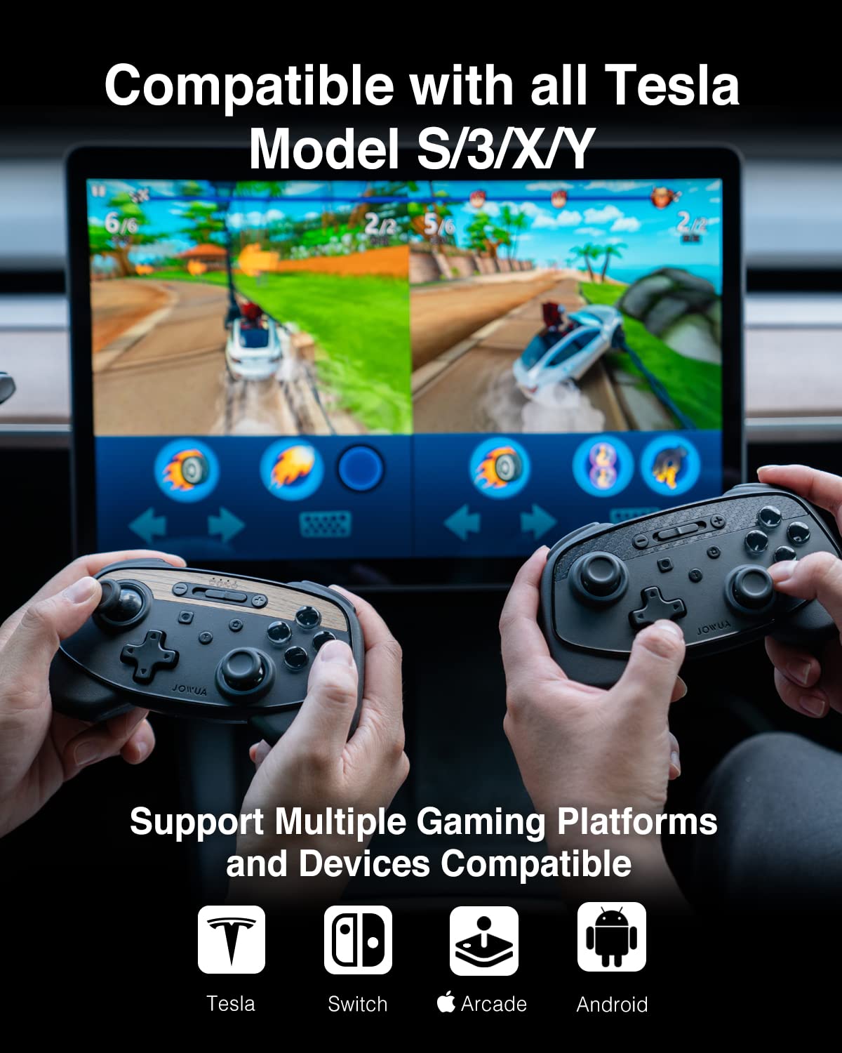 DSI - Multi-Device Wireless Controller Compatible for Tesla 2025 New Model Y Model 3/Y/S/X/cybertruck Compatible for Switch, one controller set, SPECIAL PROGRAMMED and DESIGN FOR TESLA WOOD [nintendo_switch,windows,ios,android]