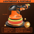 DSI - Cordless Buffer Polisher, 6 Inch Fast Charging Portable Car Polishing Kit with 2PCS 12V 2000mAh Batteries, Polisher for Car Detailing Polishing Waxing (Orange, Buffer Polisher+2 Batteries+1 Bag)