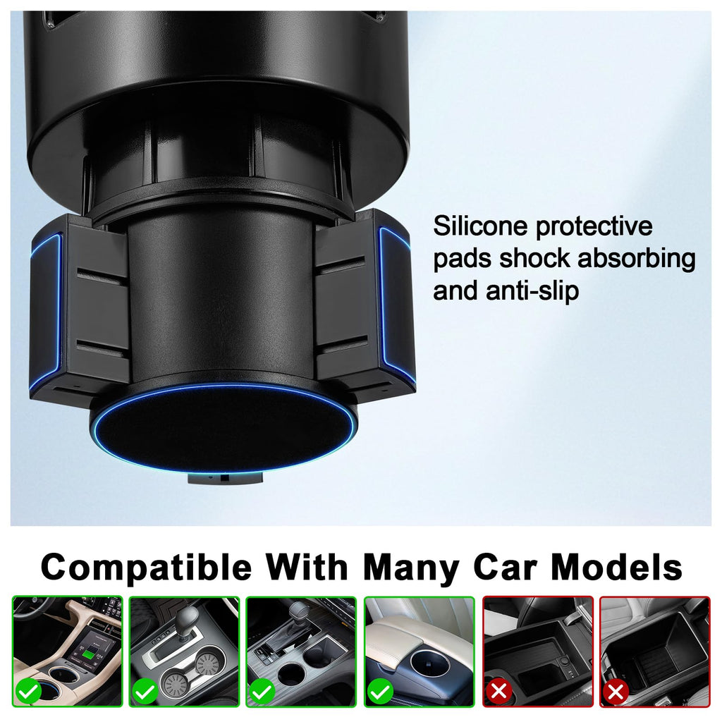 DSI - Car Cup Holder Expander Adjustable Base with Phone Mount 360° Rotation Cup Holder Cell Phone Holder for Car Compatible with iPhone All Smartphones