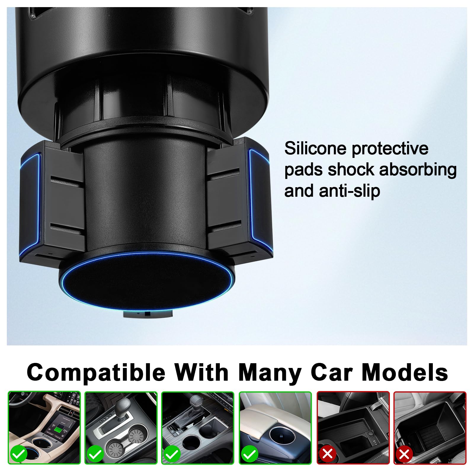 DSI - Car Cup Holder Expander Adjustable Base with Phone Mount 360° Rotation Cup Holder Cell Phone Holder for Car Compatible with iPhone All Smartphones