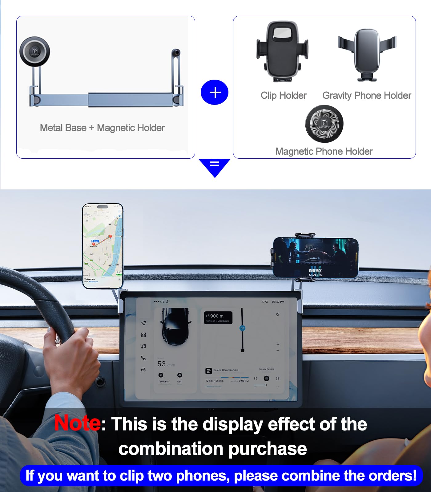 DSI - Dual Head Tesla Phone Mount Model Y/3 2026 2025 2024 2023 2022 2021, [Magnetic/Clip] Car Accessories for Tesla Screen Phone Holder Stand, (Fits Tesla Model Y(Juniper) / 3(Highland))