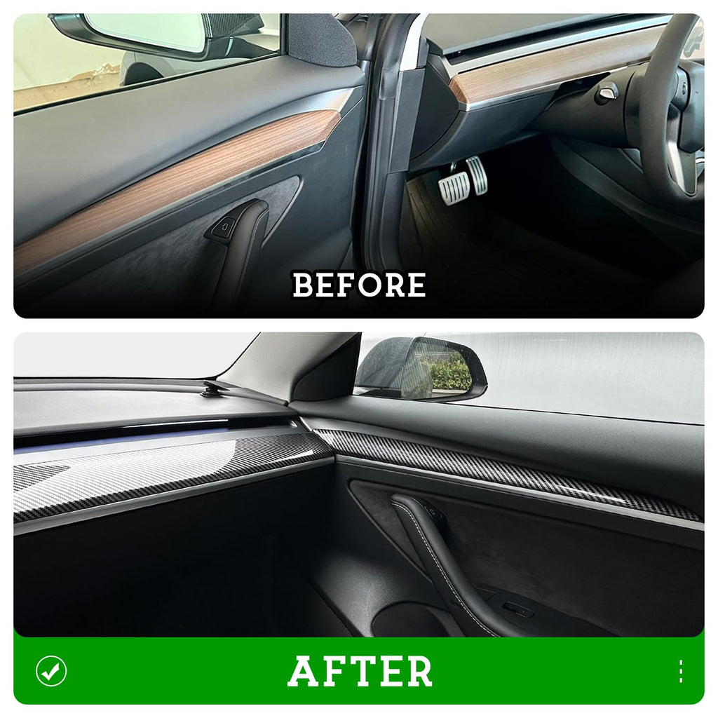DSI - Carbon Fiber-ISH Dashboard/Door trim panel cover - (Diamond Star Inspected/Approved) Fits 2019-2024 Tesla Model Y & 2021-2023 Model 3  - M3 & MY Tesla Interior Cover Panels 4PCS-Gloss Carbon Fiber - $58.99