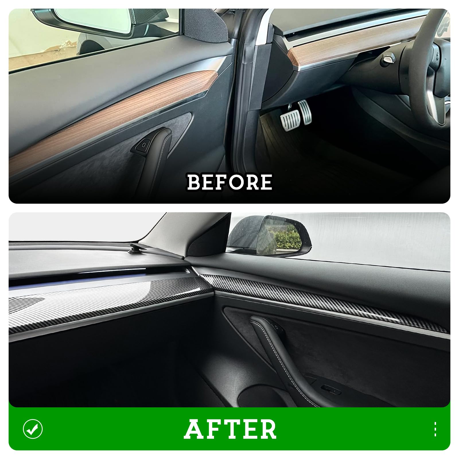 DSI - Carbon Fiber-ISH Dashboard/Door trim panel cover - (Diamond Star Inspected/Approved) Fits 2019-2024 Tesla Model Y & 2021-2023 Model 3  - M3 & MY Tesla Interior Cover Panels 4PCS-Gloss Carbon Fiber - $58.99