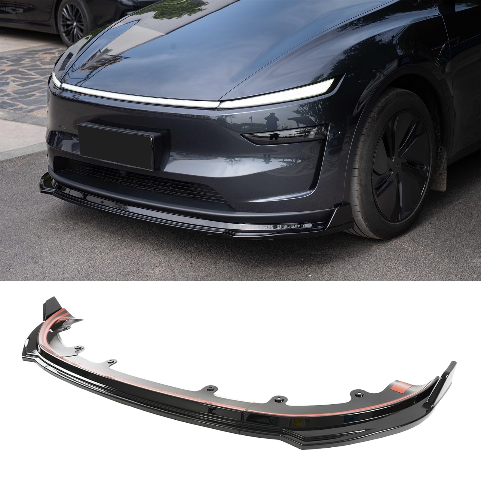 DSI - 3-Piece Front Lip Spoiler Kit for Tesla Model Y Juniper 2025, Gloss Black Lower Bumper Splitter
