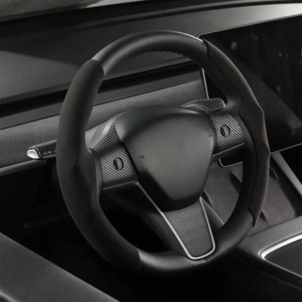 DSI - 9 PCS Carbon Fiber Interior Decor Trim Cover Kit Compatible with 2021-2023 Tesla Model 3 & 2019-2024 Model Y, Dashboard Cover Door Panel Cover Steering Lever Cover Steering Wheel Cover