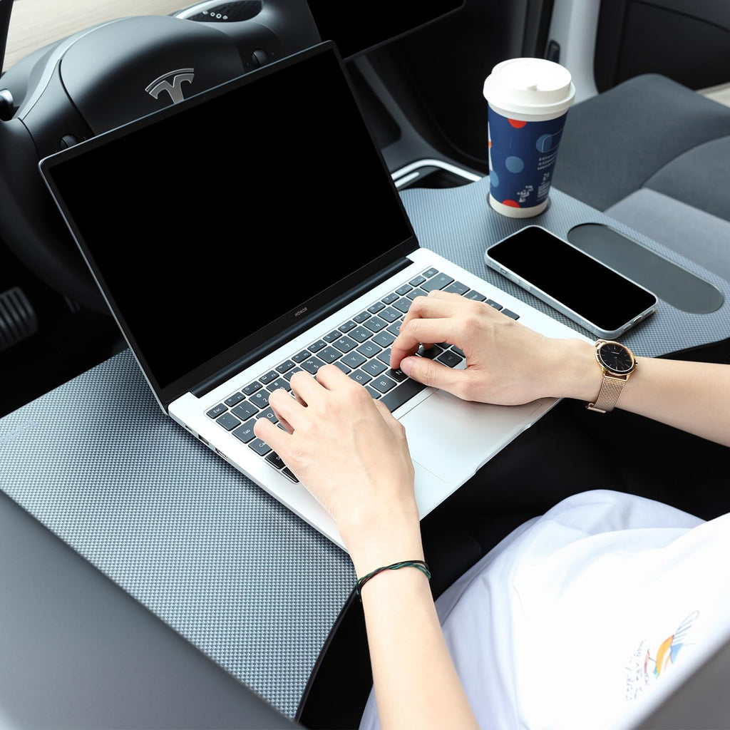 DSI - Tesla Model Y Model 3 Foldable Laptop Working Table with Carbon Fiber Texture