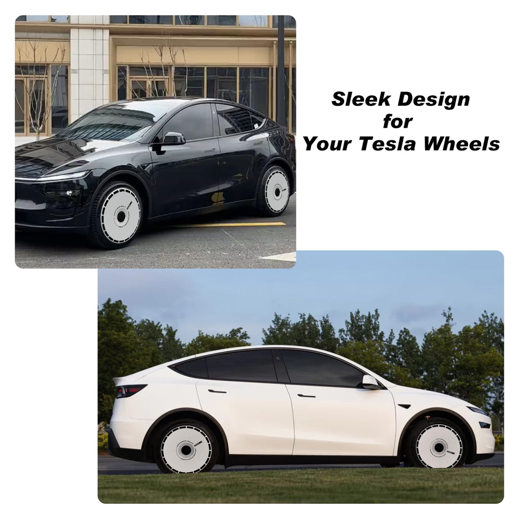 DSI - 19 Inch Wheel Covers for Tesla Model Y Juniper Crossflow Wheels 2025, Centers Lock Installation Rim Protector, Full Coverage Hubcaps Exterior Accessories (White Ring, 4 PCS)
