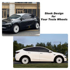 DSI - 19 Inch Wheel Covers for Tesla Model Y Juniper Crossflow Wheels 2025, Centers Lock Installation Rim Protector, Full Coverage Hubcaps Exterior Accessories (White Ring, 4 PCS)