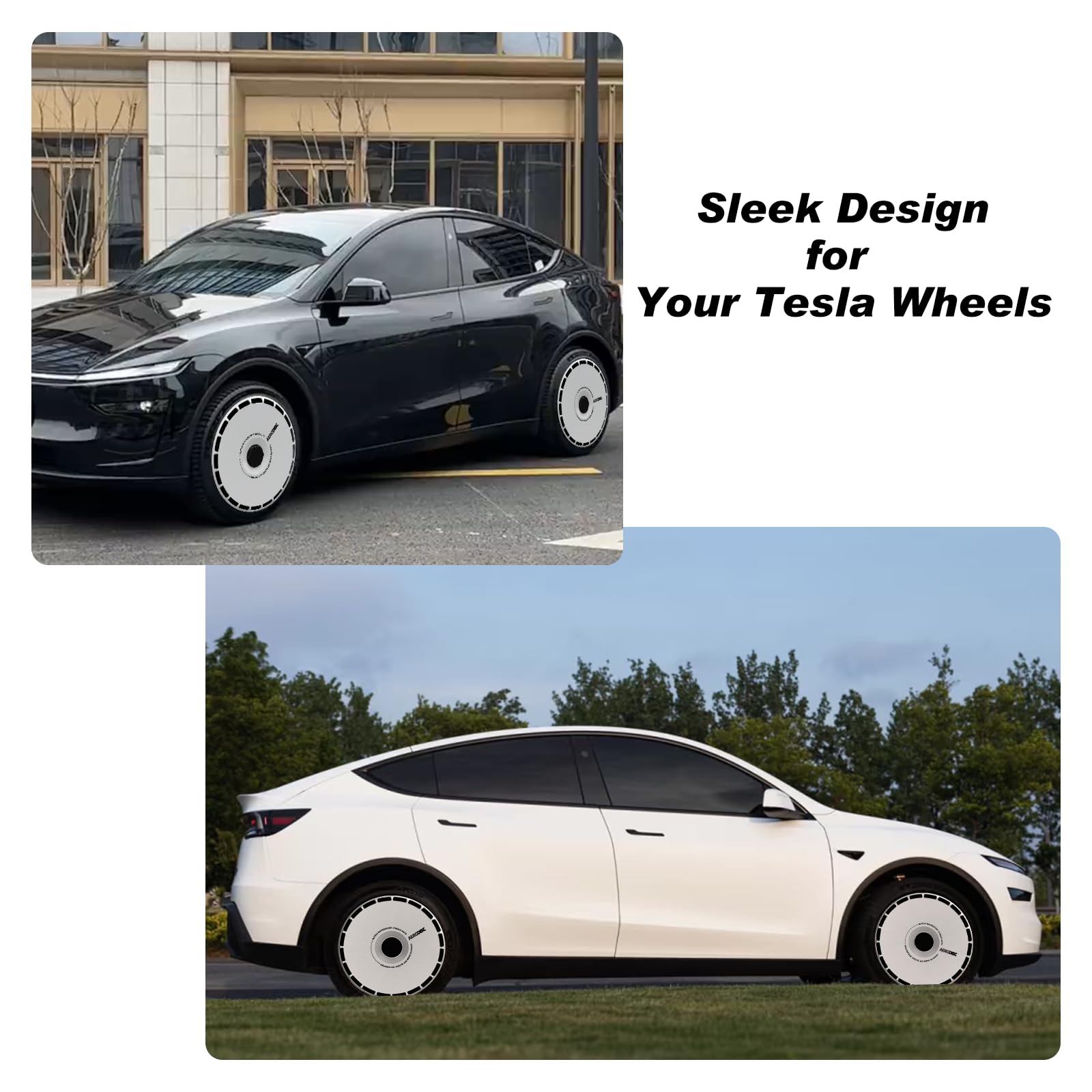 DSI - 19 Inch Wheel Covers for Tesla Model Y Juniper Crossflow Wheels 2025, Centers Lock Installation Rim Protector, Full Coverage Hubcaps Exterior Accessories (White Ring, 4 PCS)