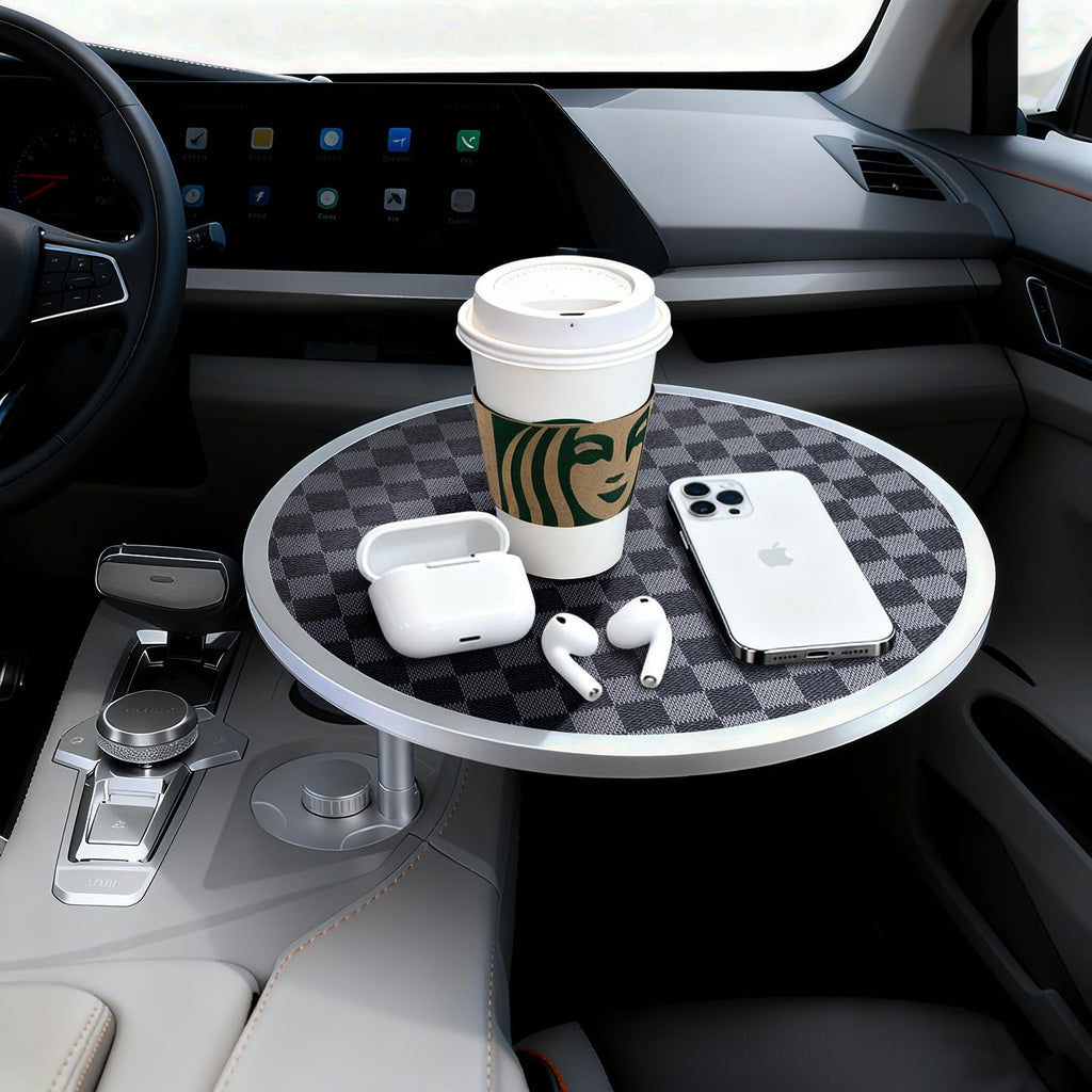 DSI - Car Tray Table & Car Desk for Laptop with 2 Risers and Anti-Slip Pad, 360° Rotating Cup Holder for Working and Eating Compatible with Tesla Model 3/Y/S, Ford F150/Explorer/Maverick & Most Vehicles/EV