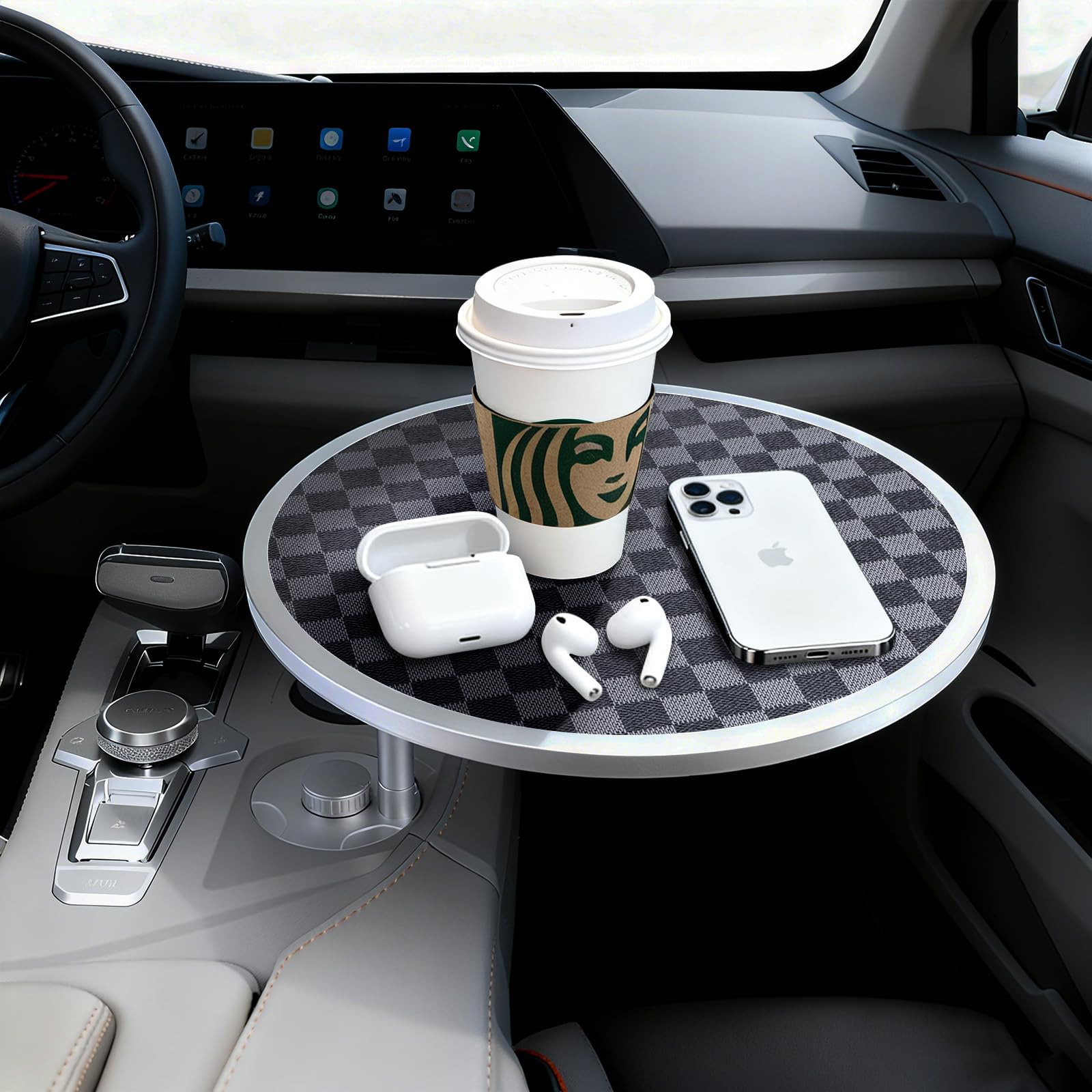 DSI - Car Tray Table & Car Desk for Laptop with 2 Risers and Anti-Slip Pad, 360° Rotating Cup Holder for Working and Eating Compatible with Tesla Model 3/Y/S, Ford F150/Explorer/Maverick & Most Vehicles/EV